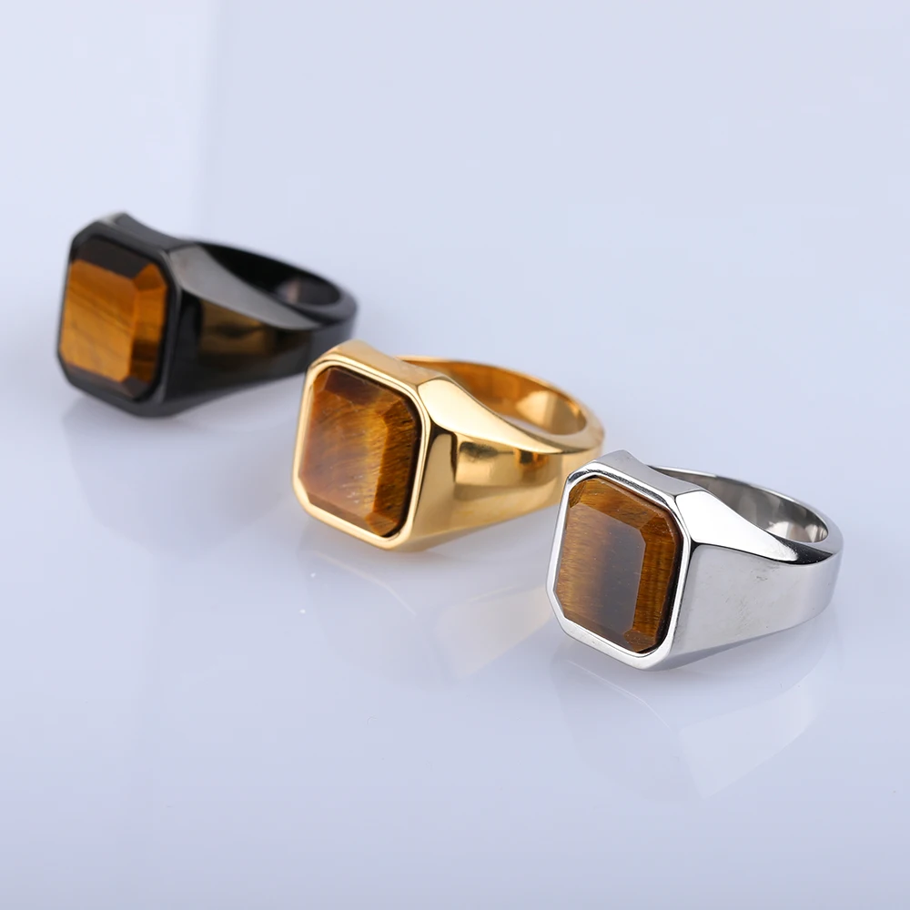 Stylish Men's Signet Pinky Ring Gold Color Stainless Steel Black Stone Anel Masculino Male Accessory Factory Wholesale