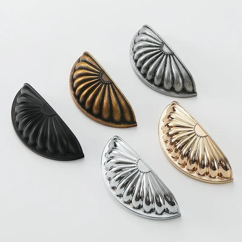 2pcs Creative Shell Semi-Circular Drawer Pull Zinc Alloy Solid Handle Kitchen Cabinet Door Handle Antique Wardrobe Pull Handle
