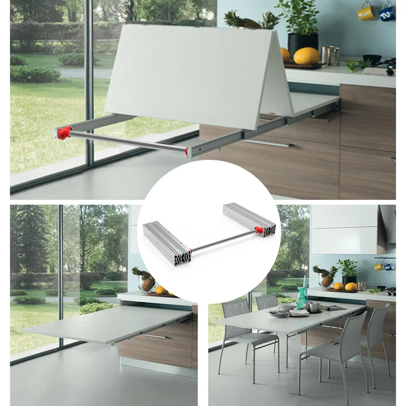 Multifunctional Kitchen Drawer Pull-out Slide Invisible Push-pull Folding Table Telescopic Dining Table Guide Rail Hardware