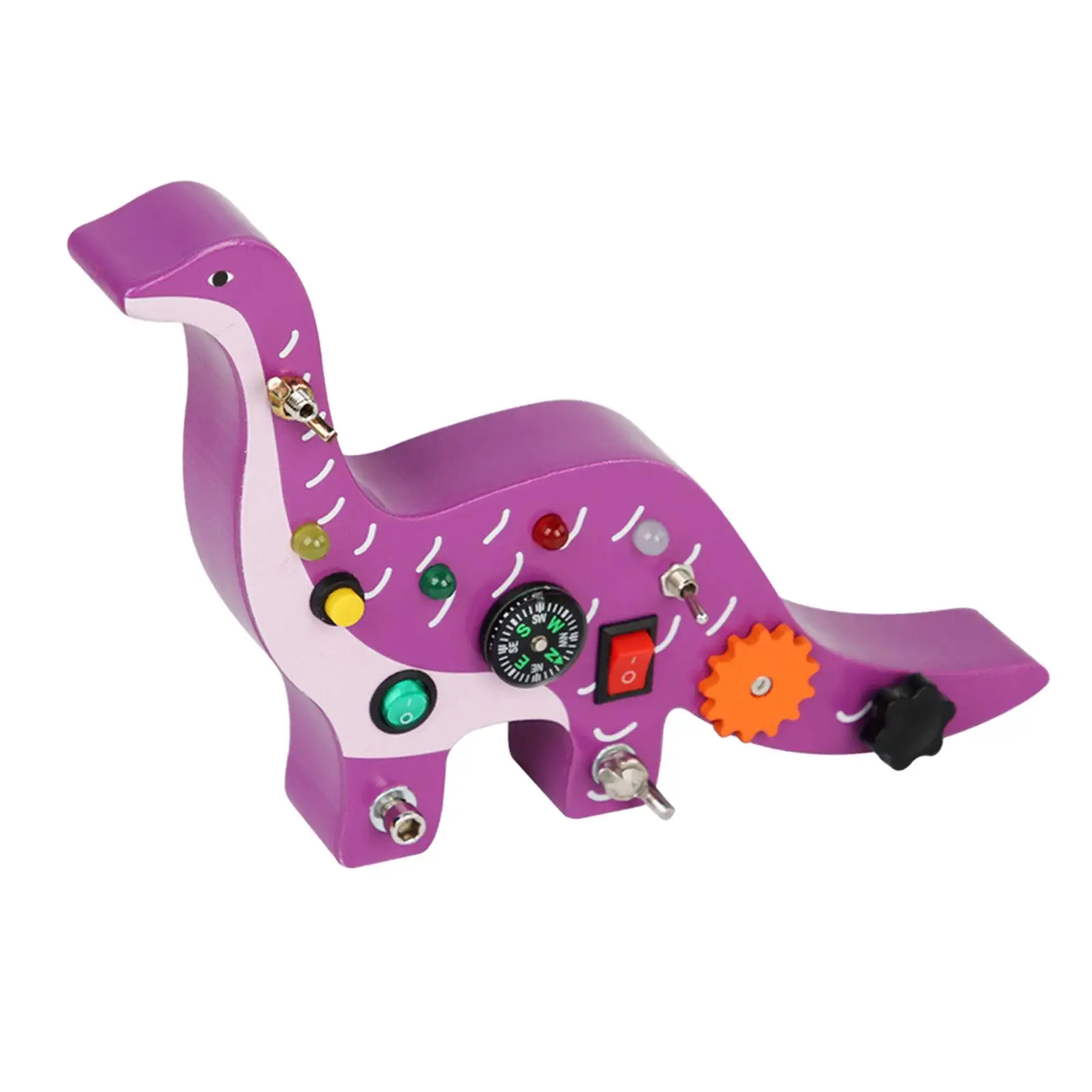 Wooden Busy Board with LED Light Dinosaur Teaching Tool Fine Motor Skill Life Skill Light Switch Toy Boy and Girls Preschool