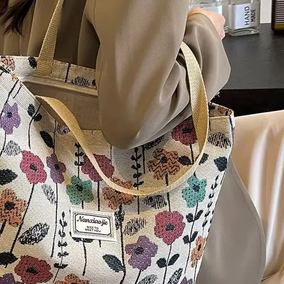 Bolso de hombro con estampado Floral de flores a la moda, bolsas de mensajero reutilizables de gran capacidad, bolsos de mano simples y versátiles