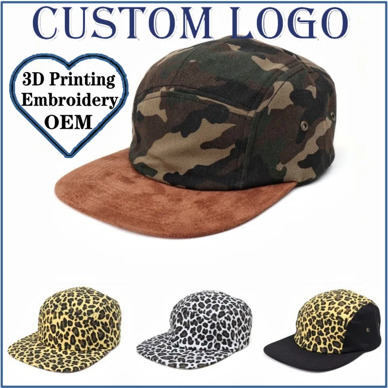 Leopard Print 5 Panel Baseball Cap Hip-Hop Camouflage Suede Velvet Color-Block Custom Flat Brim Hat New Style