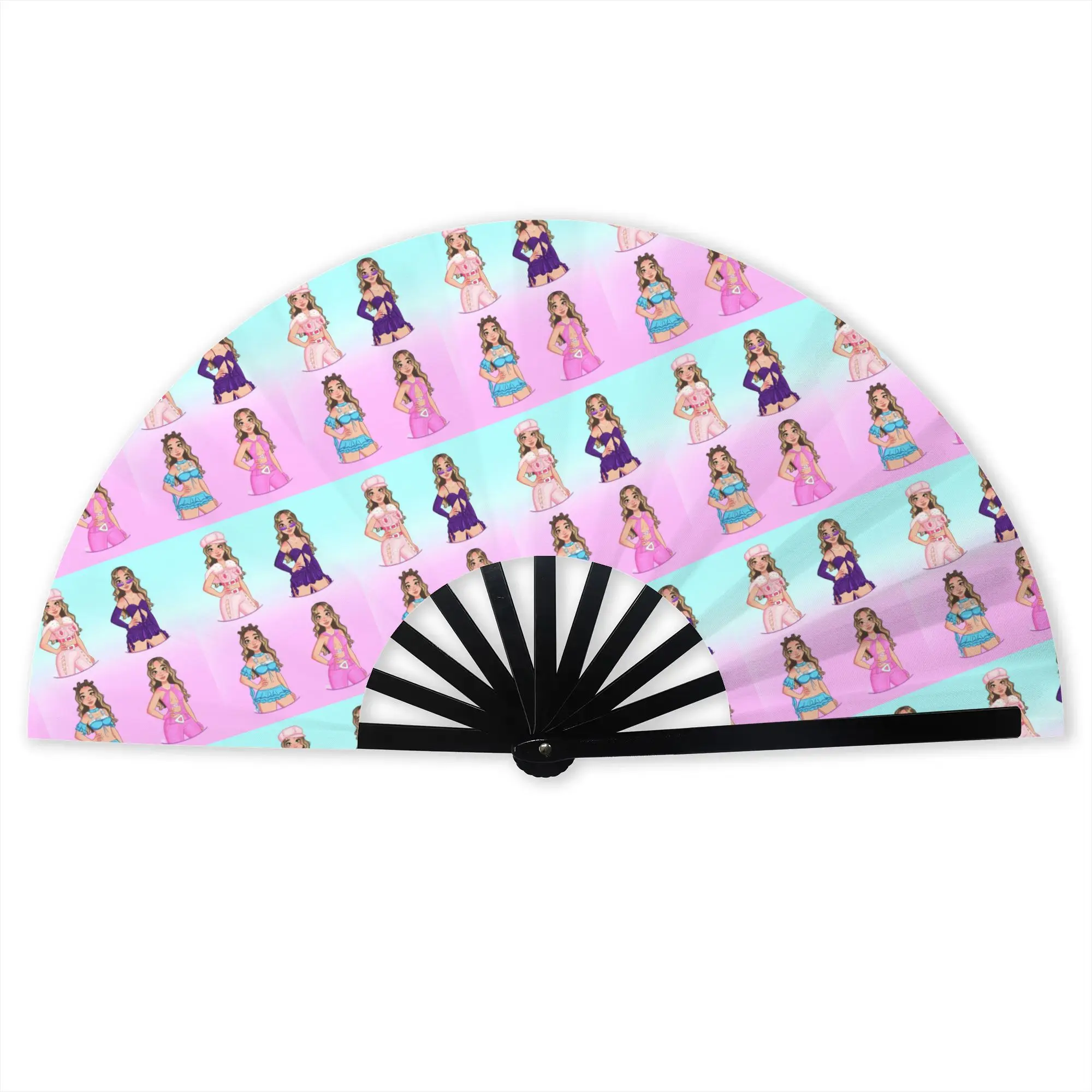 Customized Singer E-Emilia Mernes Mp3 Portable Pocket Fan Camping  Polyester Folding Fan Chinese Dance Handheld Cooling Fans