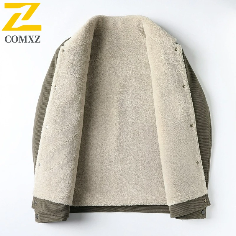 COMXZ ฤดูหนาวผ้าขนสัตว์ผสมเสื้อใหม่ชายบุเสื้อทำงานเสื้อแจ็คเก็ตบุรุษแฟชั่นคอปกอบอุ่นเสื้อแจ๊กเก็ตกันลม