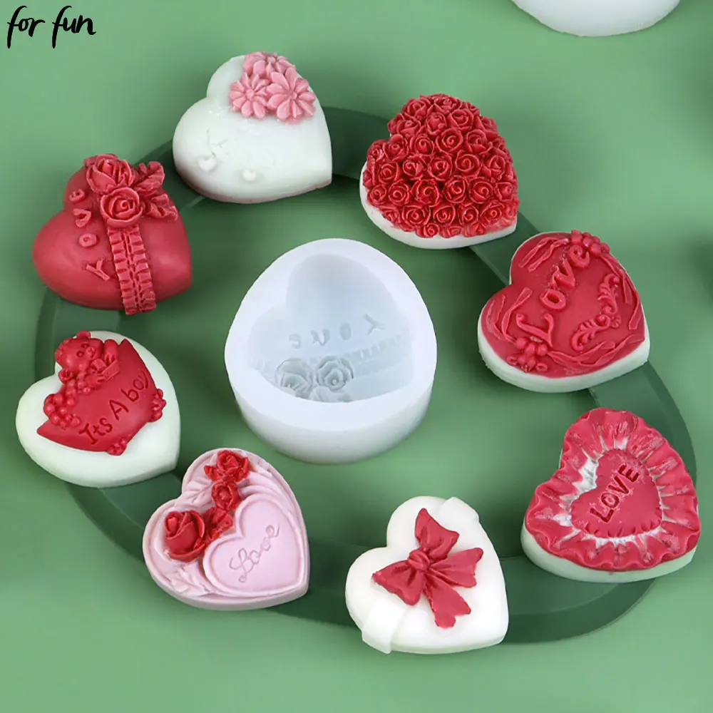 For Fun Heart shaped Silicone Mold DIY Aromatherapy Candle Mold Handmade Soap Plaster Cake Chocolate Baking Tool Gift Decoration