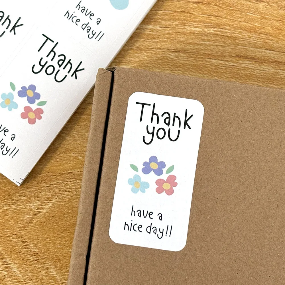 100pcs Cute Cartoon Ellipse Thank You Stickers Gift Box Sealing Stickers Store Packaging Sealing Labels