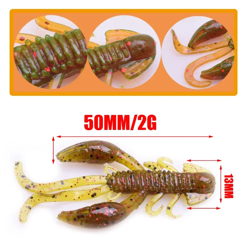 20 Pcs Shrimp Smell Silicone Soft Bait 5cm 2g Worm Lobster Fishing Lure Lizards Float Jig Wobbler Swivel Twintails Fishing Bait