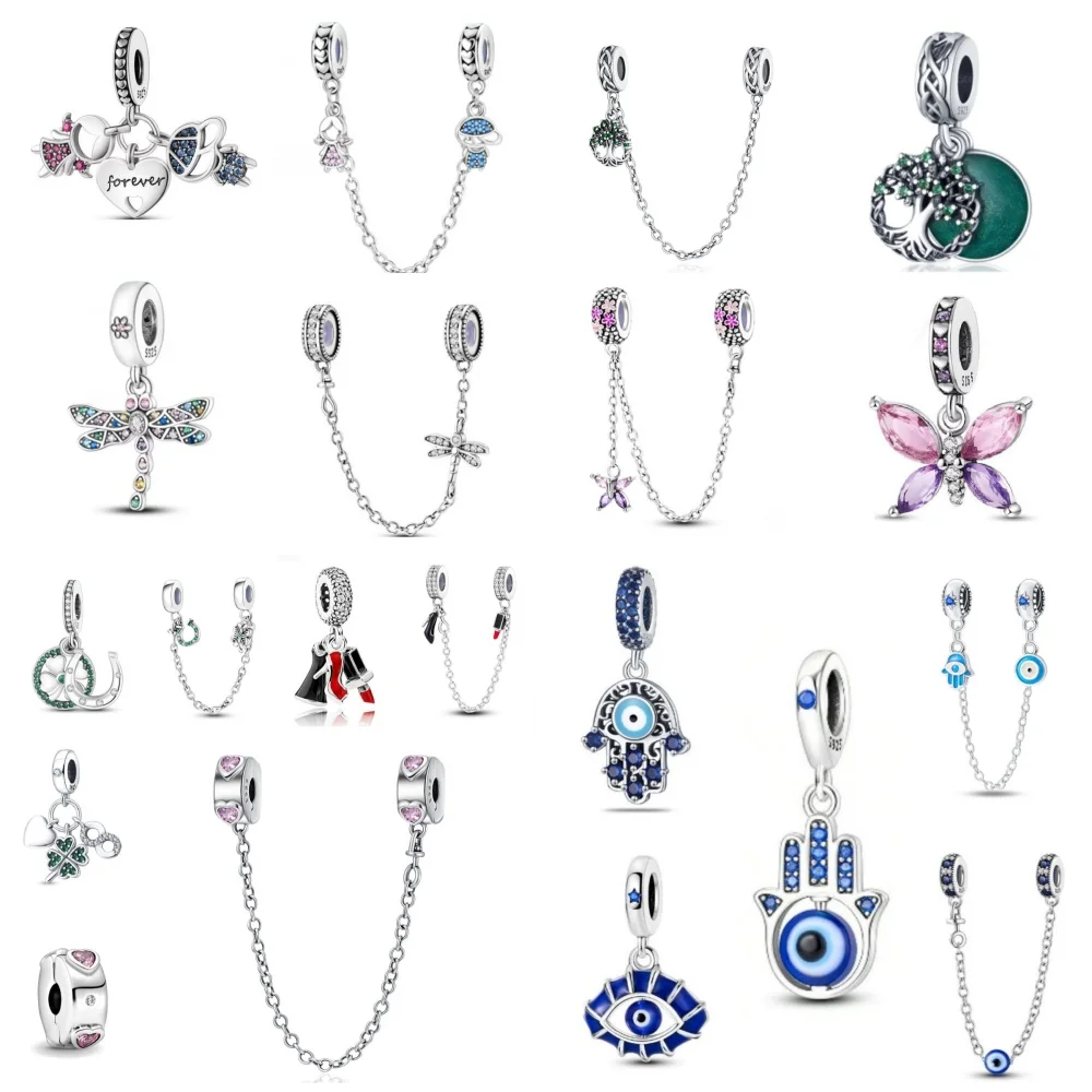 

2026New Safety Chain Pendant Fit Original 925 Pure Silver Pendant Moon Star Butterfly Lipstick Safety Chain Women's Jewelry Gift