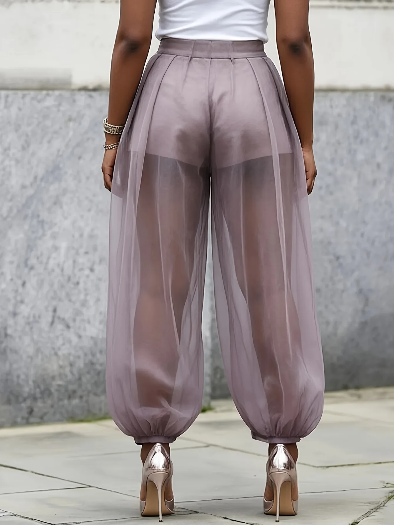Polka Dot Sheer Mesh Harem Pants Loose See Through Balloon Trousers with Inner Shorts Women Summer Casual Cuff Leg Jogger Pants