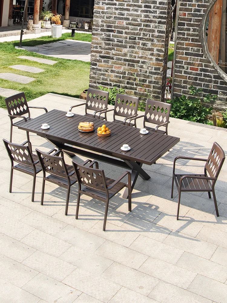 

Outdoor all-aluminum stretch tables and chairs courtyard outdoor tables and chairs sun room garden leisure balcony coffee milk t