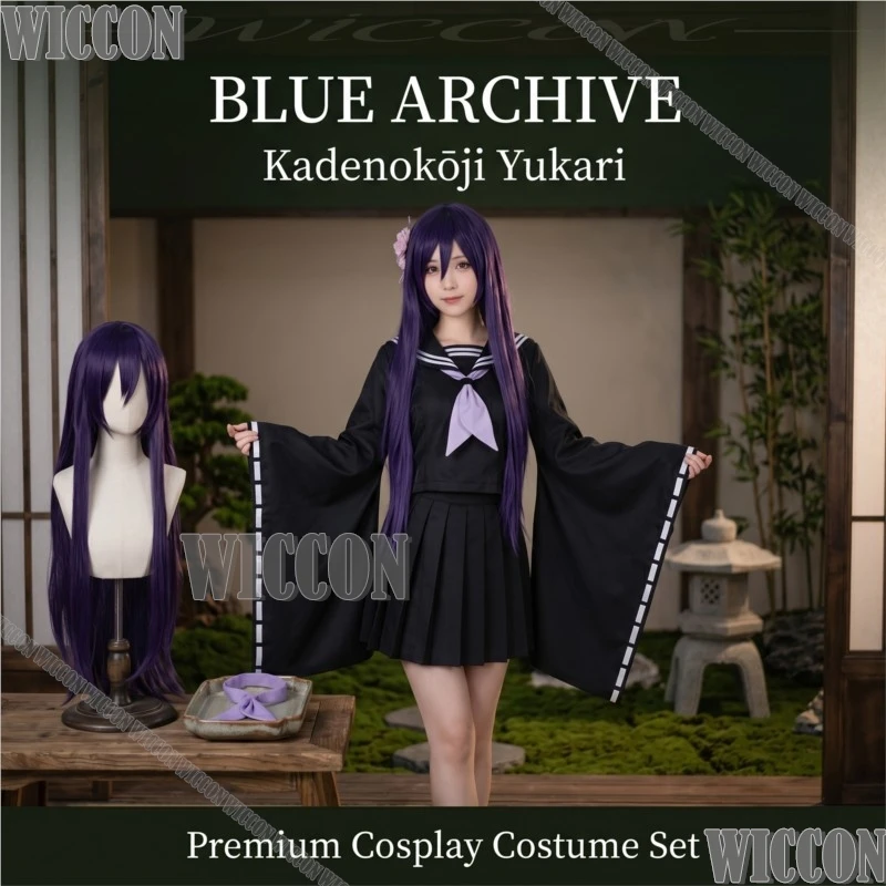 Cosplay Anime Game Blue Archive Kadenokōji Yukari, Robe d'uniforme scolaire japonaise, Perruques Kawaii JK, Halloween, Comic Con, Festival