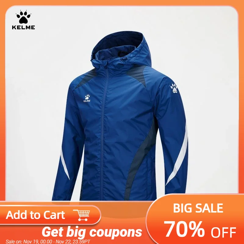 KELME sports windbreaker men's waterproof hooded woven jacket outdoor running windproof waterproof jacket