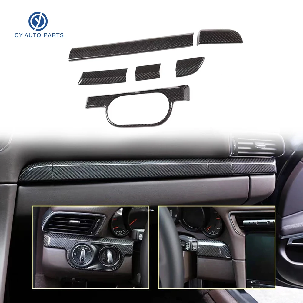 Real Carbon Fiber Center Console Trim Door Panel Strips Gear Shift Panel Cover For Porsche 718 Boxster Cayman 918 Spyder Interio