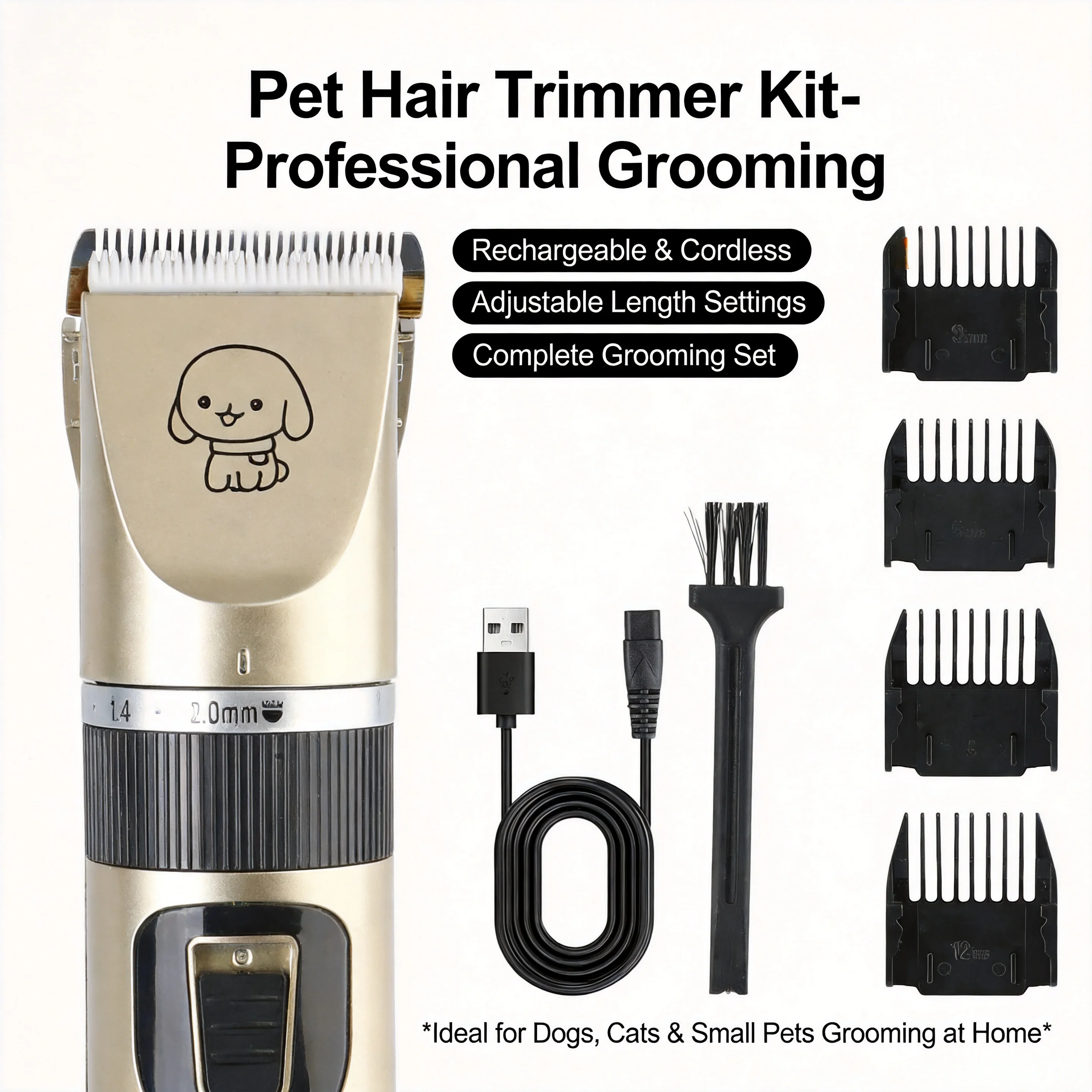 Cortadora Eléctrica para Mascotas, Perros y Gatos – Recortadora Profesional de Pelo para Mascotas, Kit de Aseo Animal Recargable