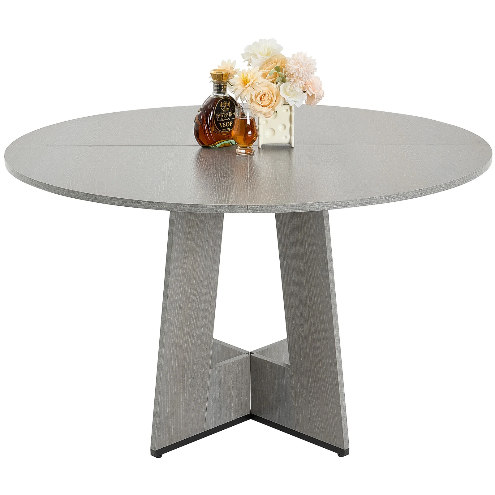 SucceBuy 47inch Round Dining Table Wood Table for 2-4 Person Farmhouse Circle Dinner Furniture for Home Kitchen Living Room