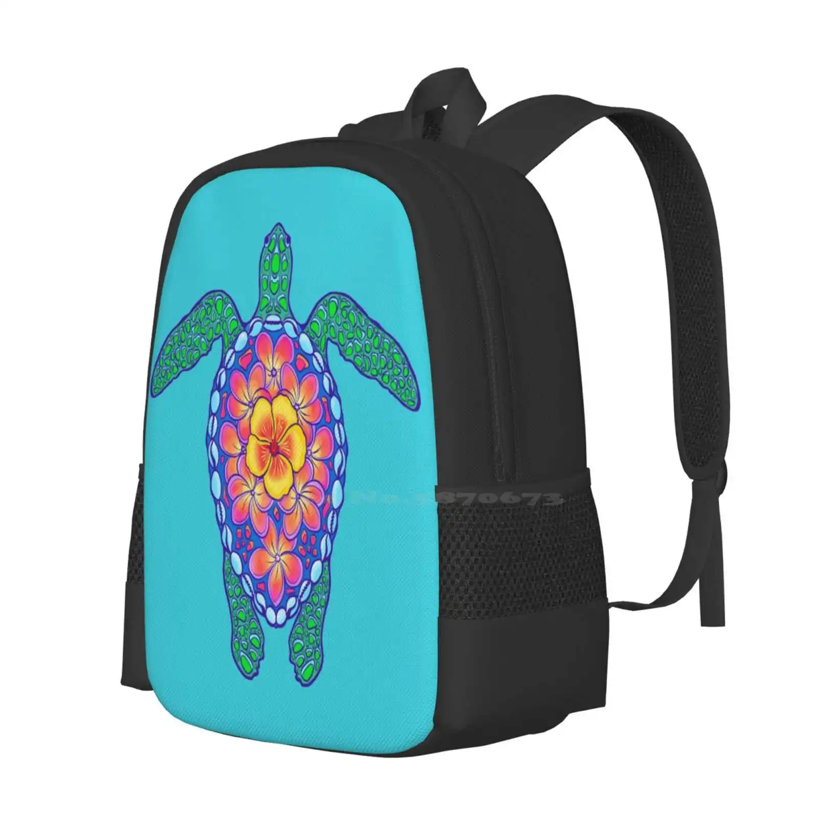 Hawaiian Hibiscus Sea Turtle Hot Sale Schoolbag Backpack Fashion Bags Sea Turtle Ocean Hibiscus Flower Plant Flippers Orange