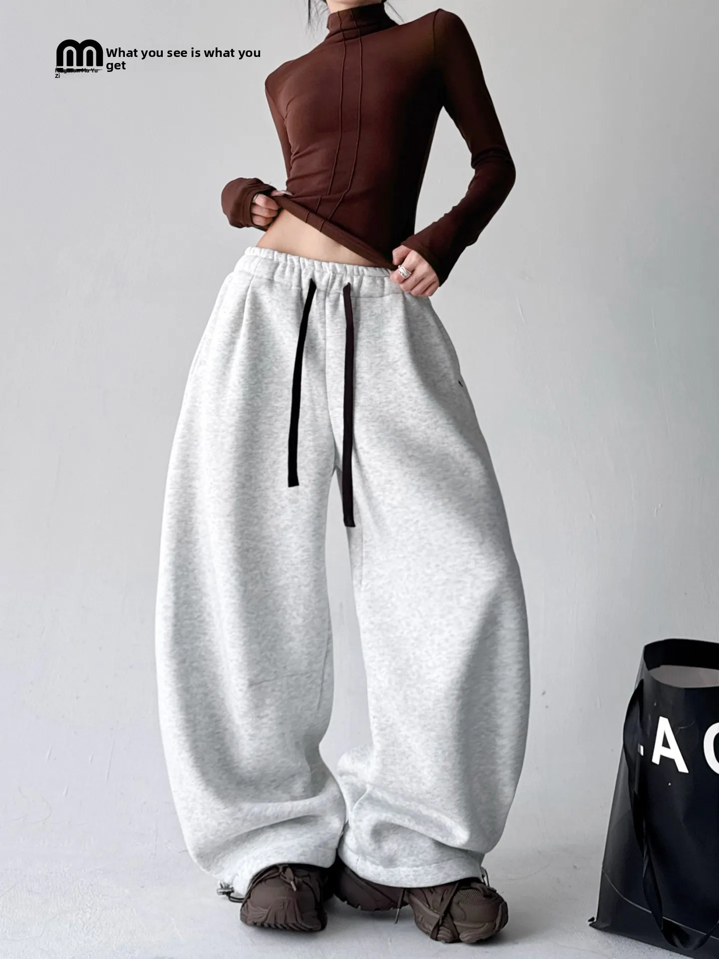 

Thiened Fce Lined High Waist Casual Sweatpants for Women Winter 2025 New Sle Loose Fit Comfortable Elastic Cotton Pants