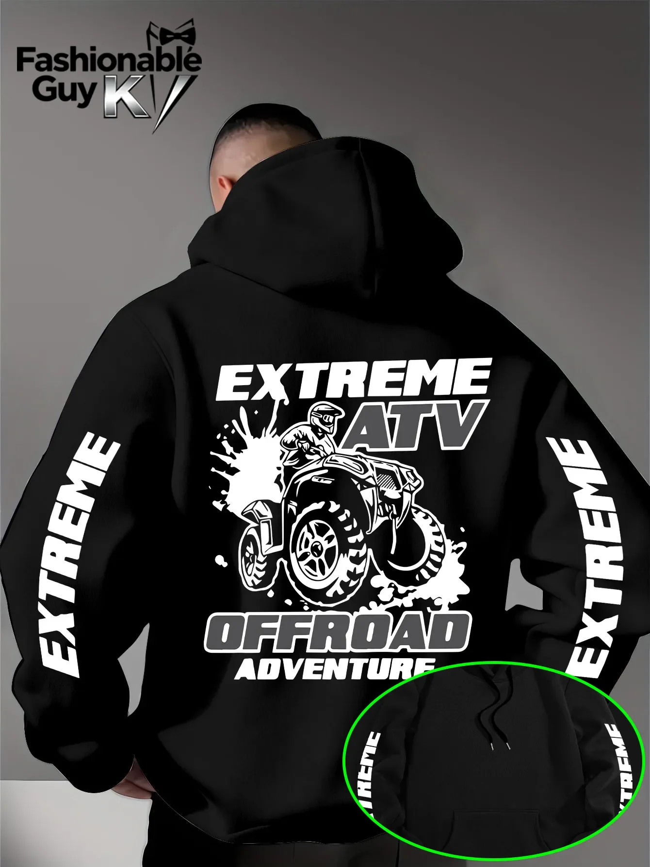 Men Extreme ATV Offroad Hoodie Adventure Quad Bike Letter Print Autumn Winter Fleece Lined Loose Streetwear Hooded Sweatshirt