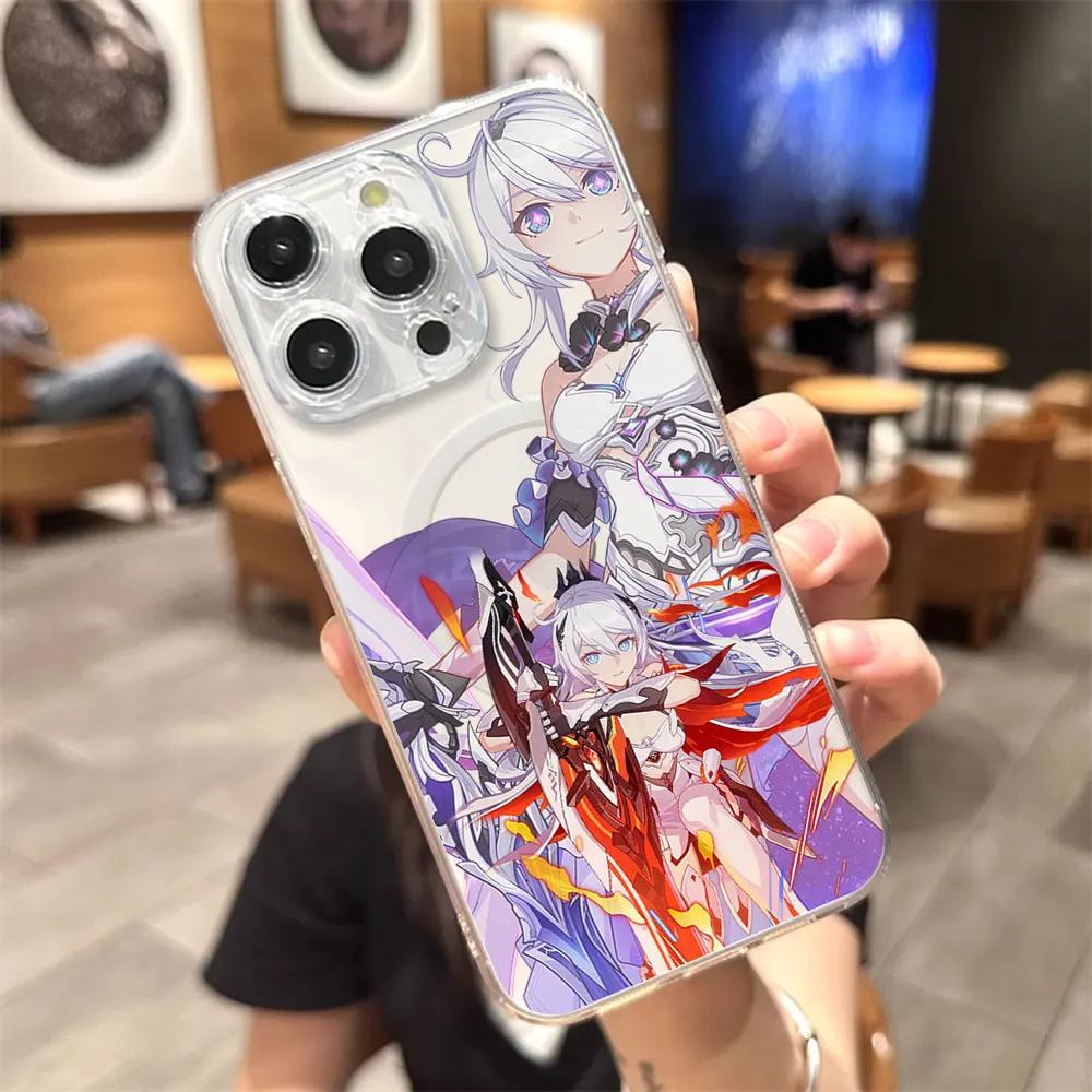 Honkai Impact 3rd Kiana Kaslana Phone Case for iPhone 12 11 13 14 15 16 Max Pro Plus Transparent Magsafe Magnetic Wireless Cover