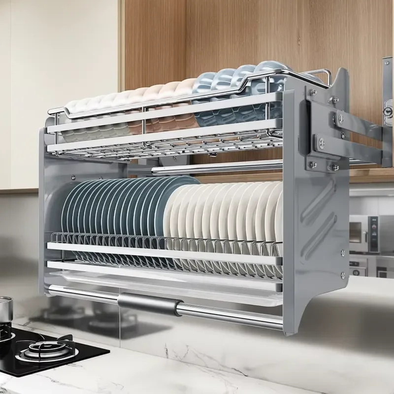 Modern kitchen tableware drying rack stainless steel two-layer bowl storage rack countertop drain rack space-saving bathroom