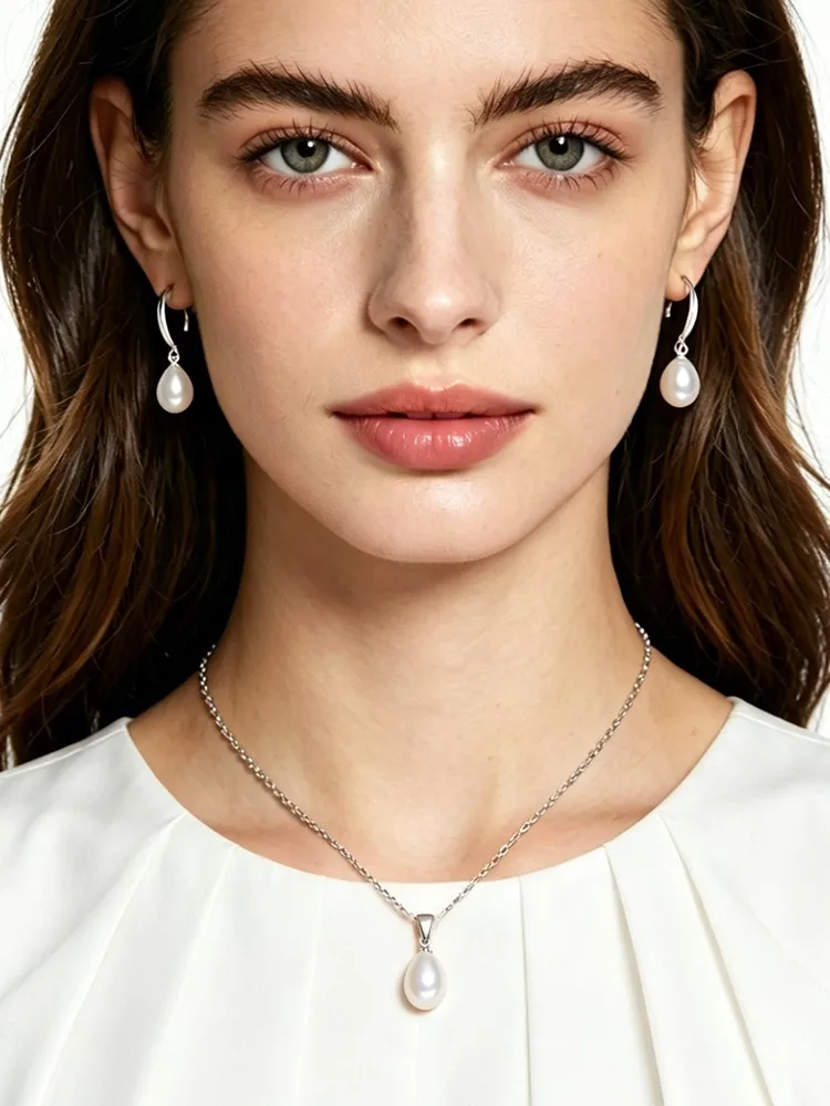 Bridal Natural Freshwater Pearl Earrings And Necklace Set,925 Silver Pearl Jewelry Set Wife Mother Gift White Pink Black view 3