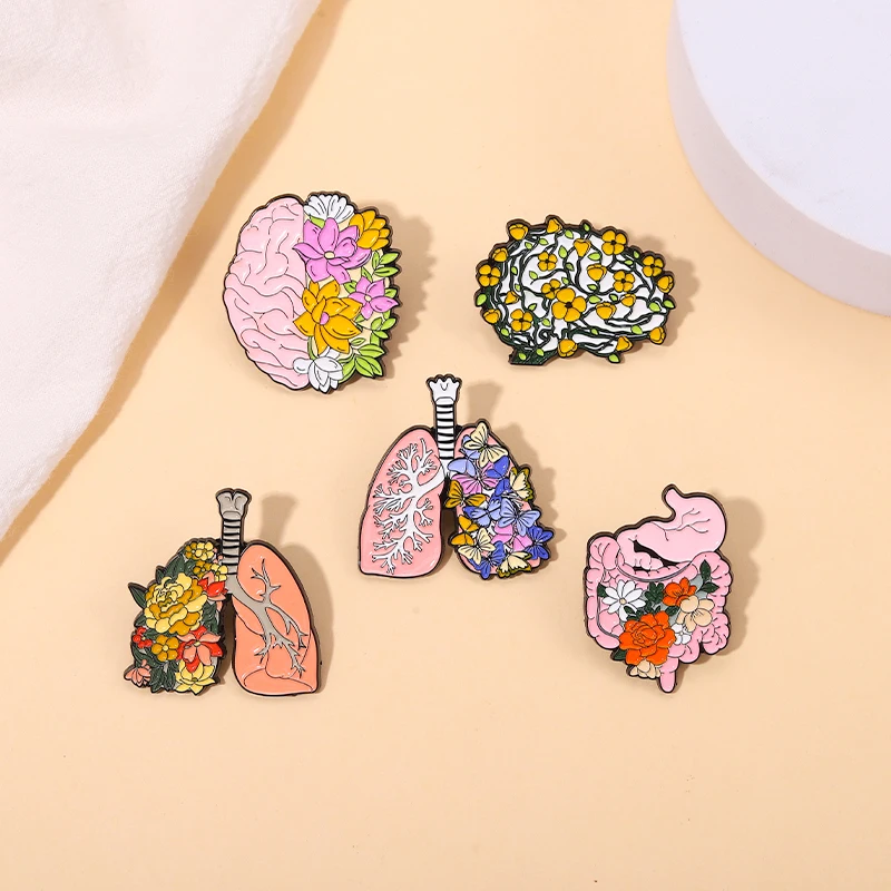 Picture: Body Organ Brain Flower Brooch Design Sense Niche Metal Badge Pin Accessories Student Gift Bag Pendant Feminism Jewelry Gifts
