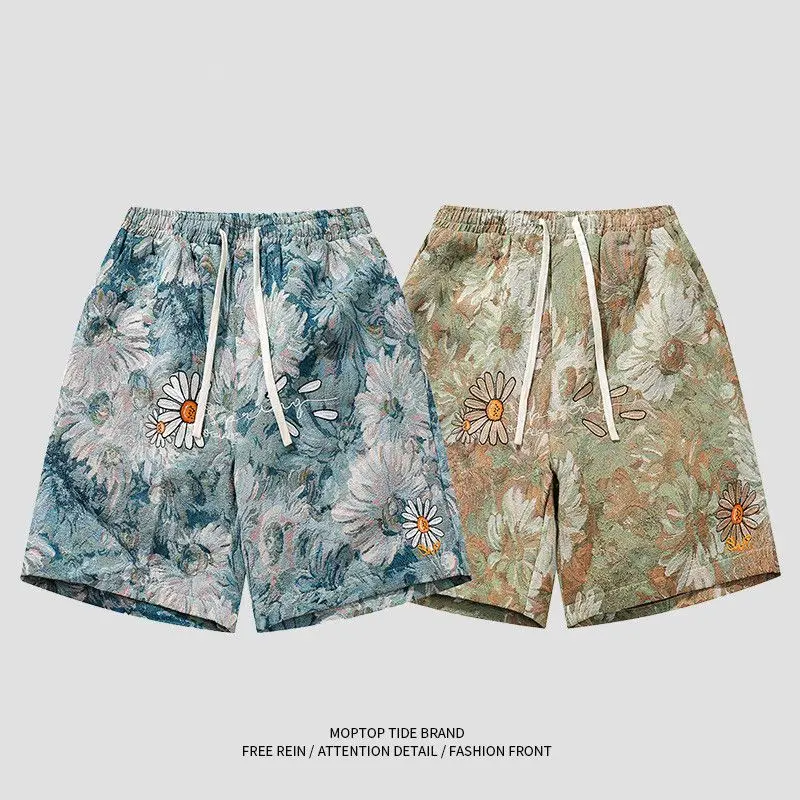 Shorts for Men Women Summer Floral Embroidery Beach Shorts Men Short Pants 2023 Casual Bermudas Shorts