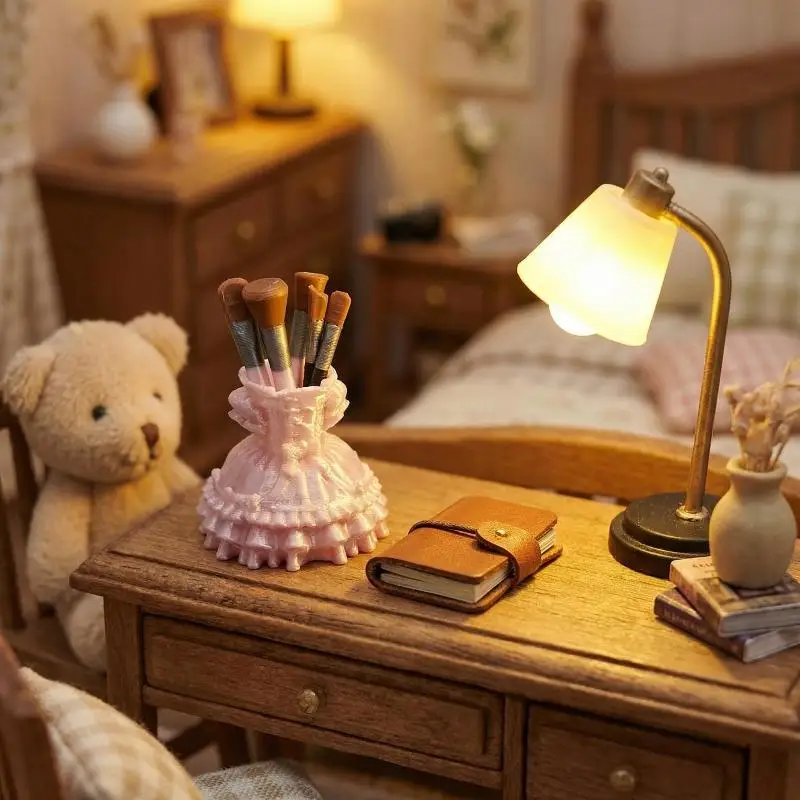1 Set Miniature Scene Dressing Table Ornament 1/12 Scale Dollhouse Simulation Dance Skirt Makeup Brush Model For Doll Accessory view 5