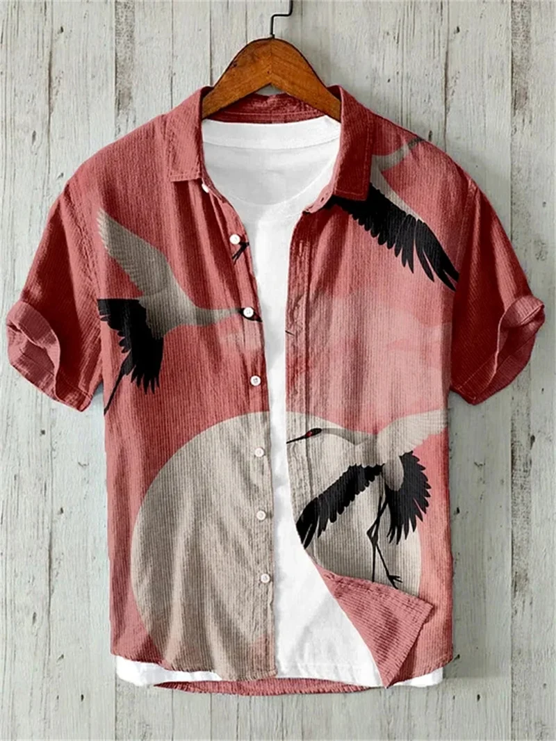 Summer men's Hawaiian beach casual shirt 3D printed short sleeved retro fashion flower plus size slim fit social
