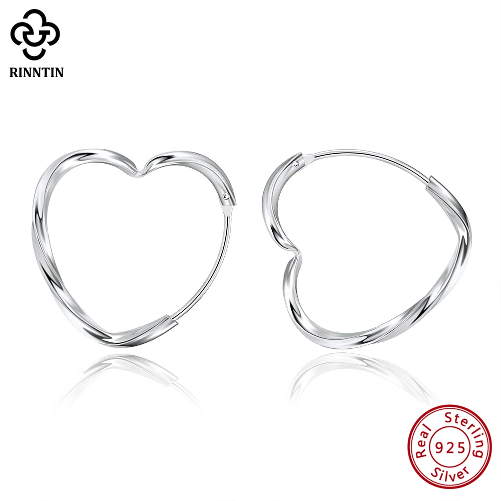 

Rinntin Genuine 925 Sterling Silver Love Heart Hoop Earrings for Women Fashion 21-50mm Minimalism Earings Jewelry Gifts APE62