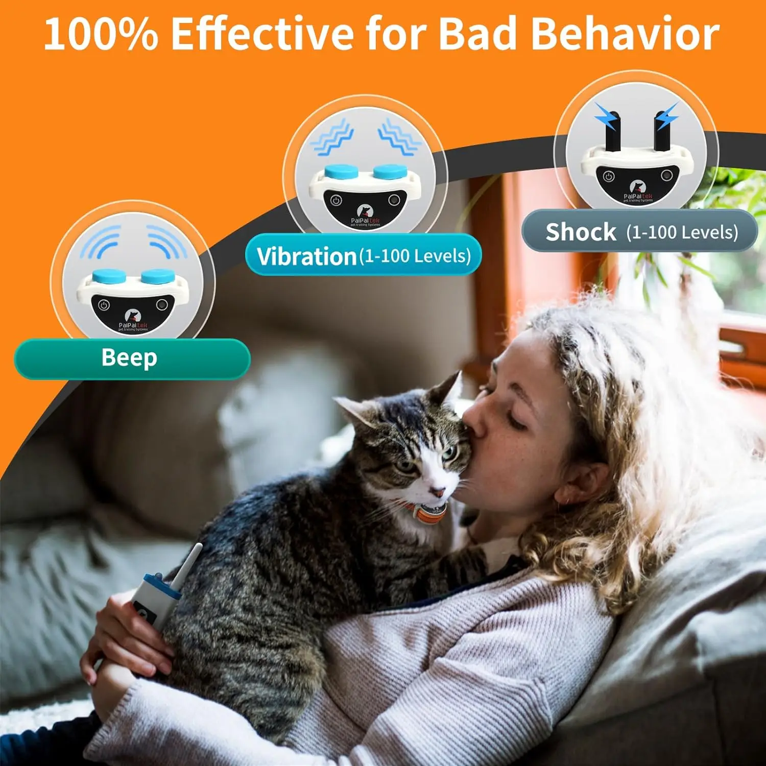 New Cat Shock Collar with Remote, Cat Training Collar with Auto Anti-Meow, Beep, Vibration, Safety Shock 4 Modes for Cats