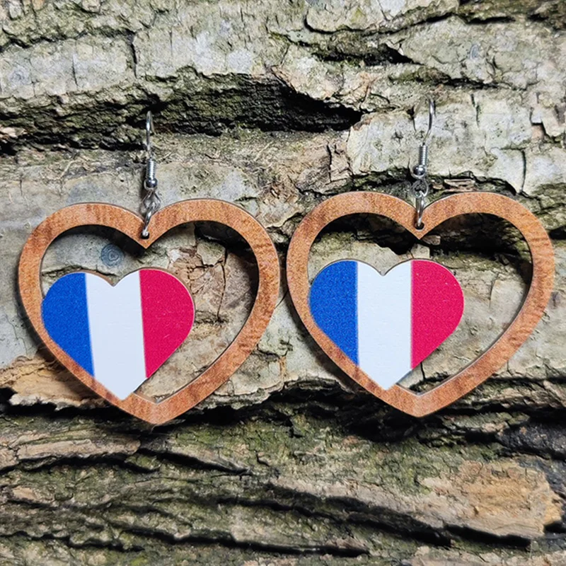 New French Sports Meeting Love Earrings French Flag Colorful Iconic Architecture Iron Tower Wooden Earrings Commemorative Gift