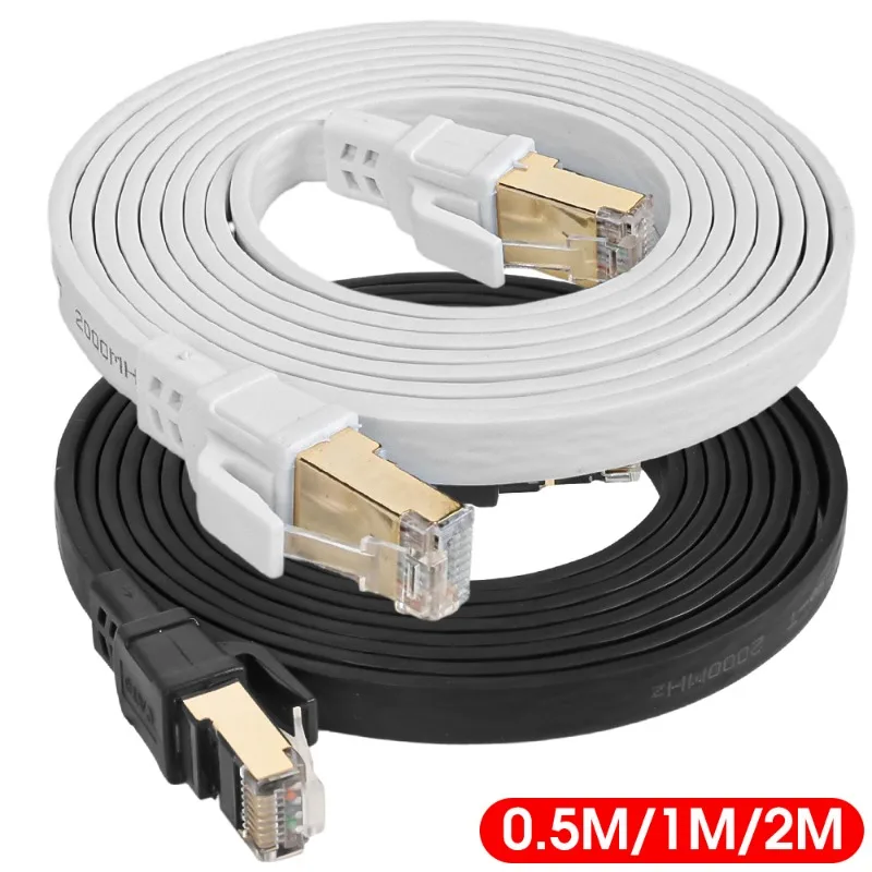 0.5-2m Flat CAT8 Ethernet Cable 40Gbps 2000MHz Networking Internet Lan Cord for Computer Router Laptops RJ45 Shielded Cable