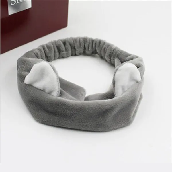 

5Pcs Cat Ear Hairbands for Women Elastic Headbands Wash Face Makeup Spa Bath Running Colors White Black Grey Pink Rose Red