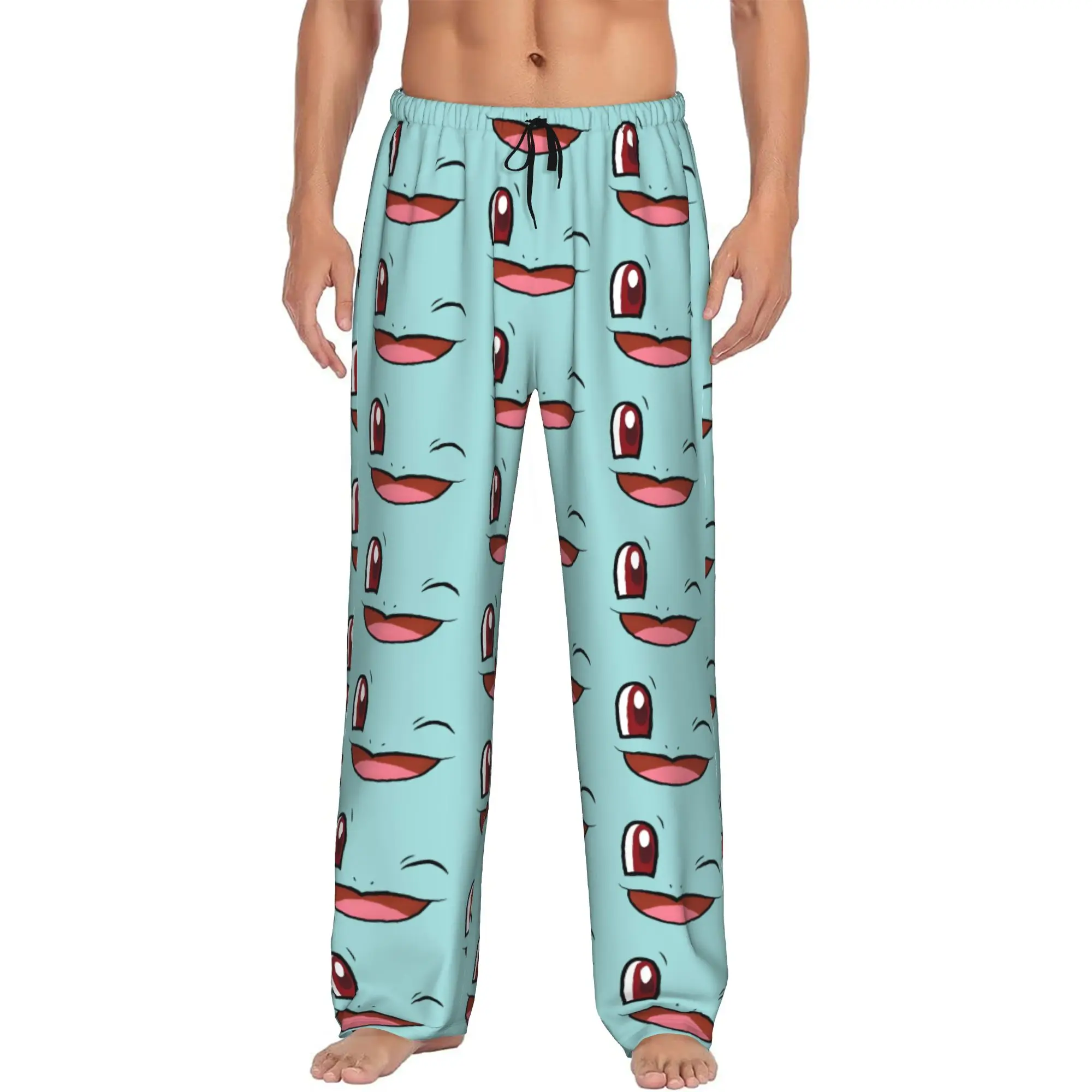 Custom Printed Men's S-Squirtled Turtle Cartoon Pajama Pants Anime Sleepwear Sleep Lounge Bottoms with Pockets