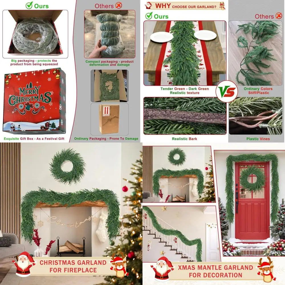 

Реалистичная гибкая 16-футовая рождественская кедровая гирлянда для лестниц, окон, камина и домашнего декора