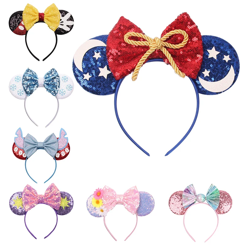 Disney-diadema con orejas de Mickey y lazo de leopardo para bebé, accesorios para el cabello, tocado para niña, decoración para la cabeza, regalo, 1