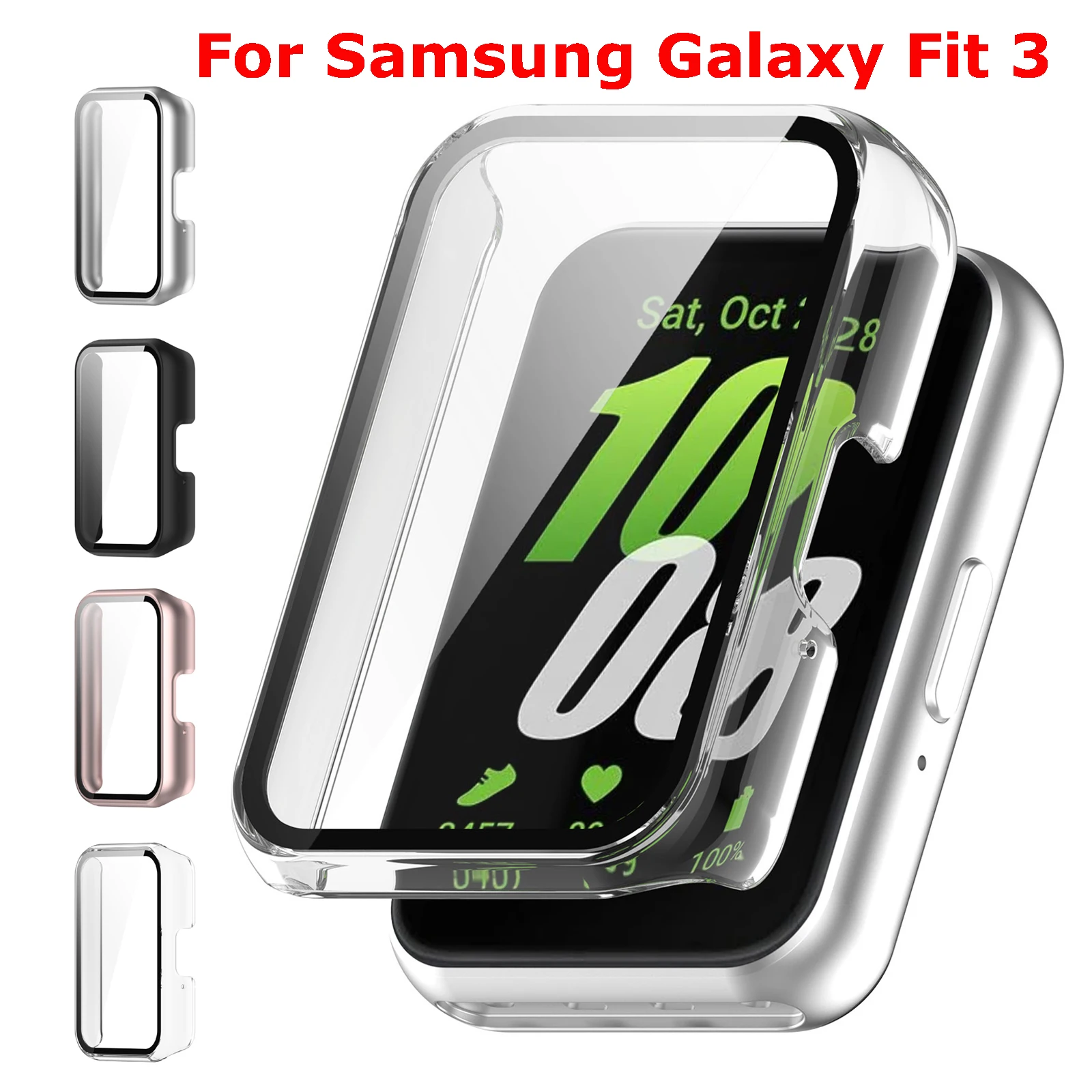 Anti-Scratch PC Bumper Screen Protector Capa, Case e Vidro para Samsung Galaxy Fit 3 SM-R390, All-around Shell