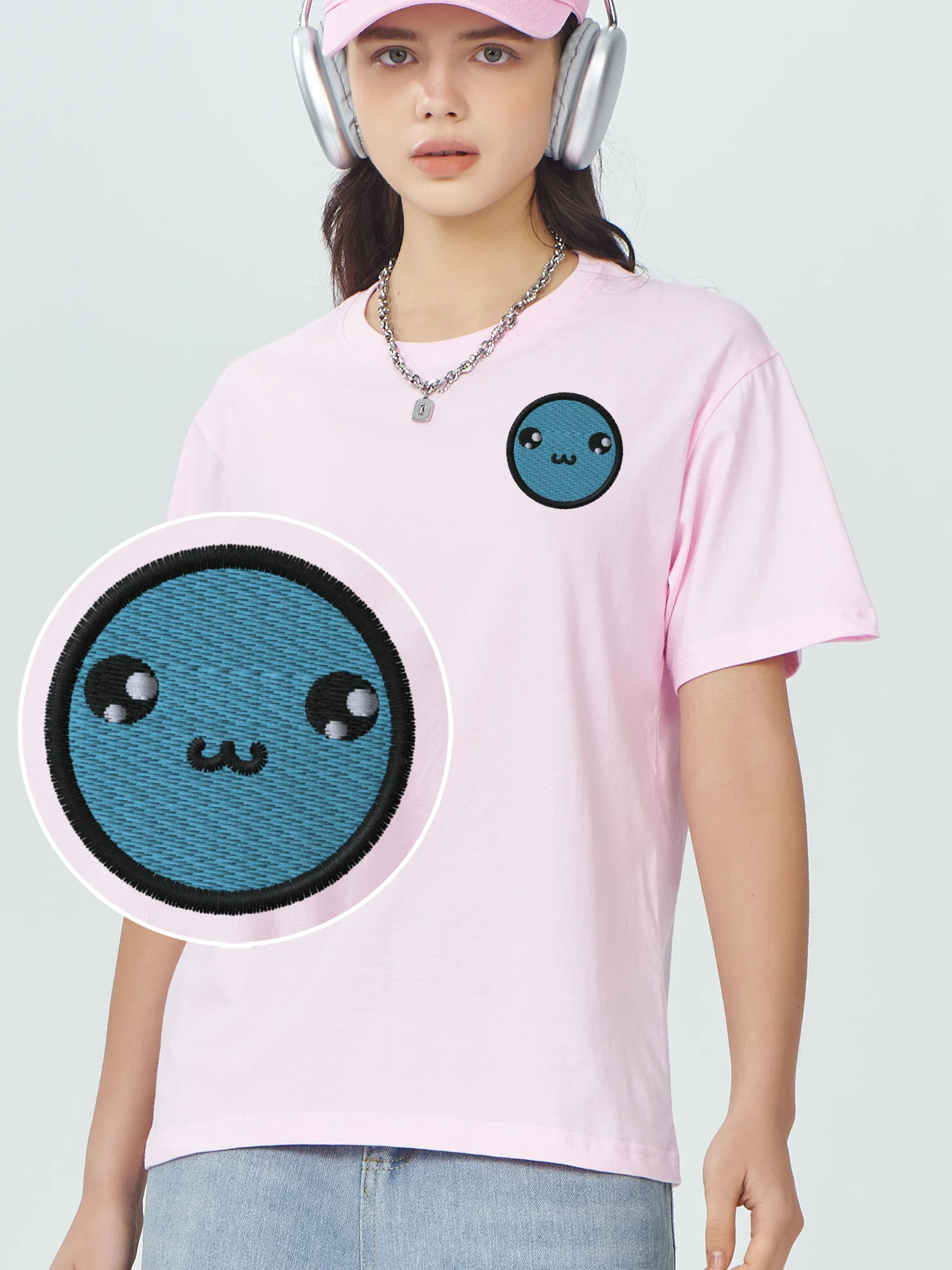 

Kawaii футболка с вышивкой лица аниме лицо 100% хлопок футболки с вышивкой мужские рубашки футболки с рисунком для женщин рубашка