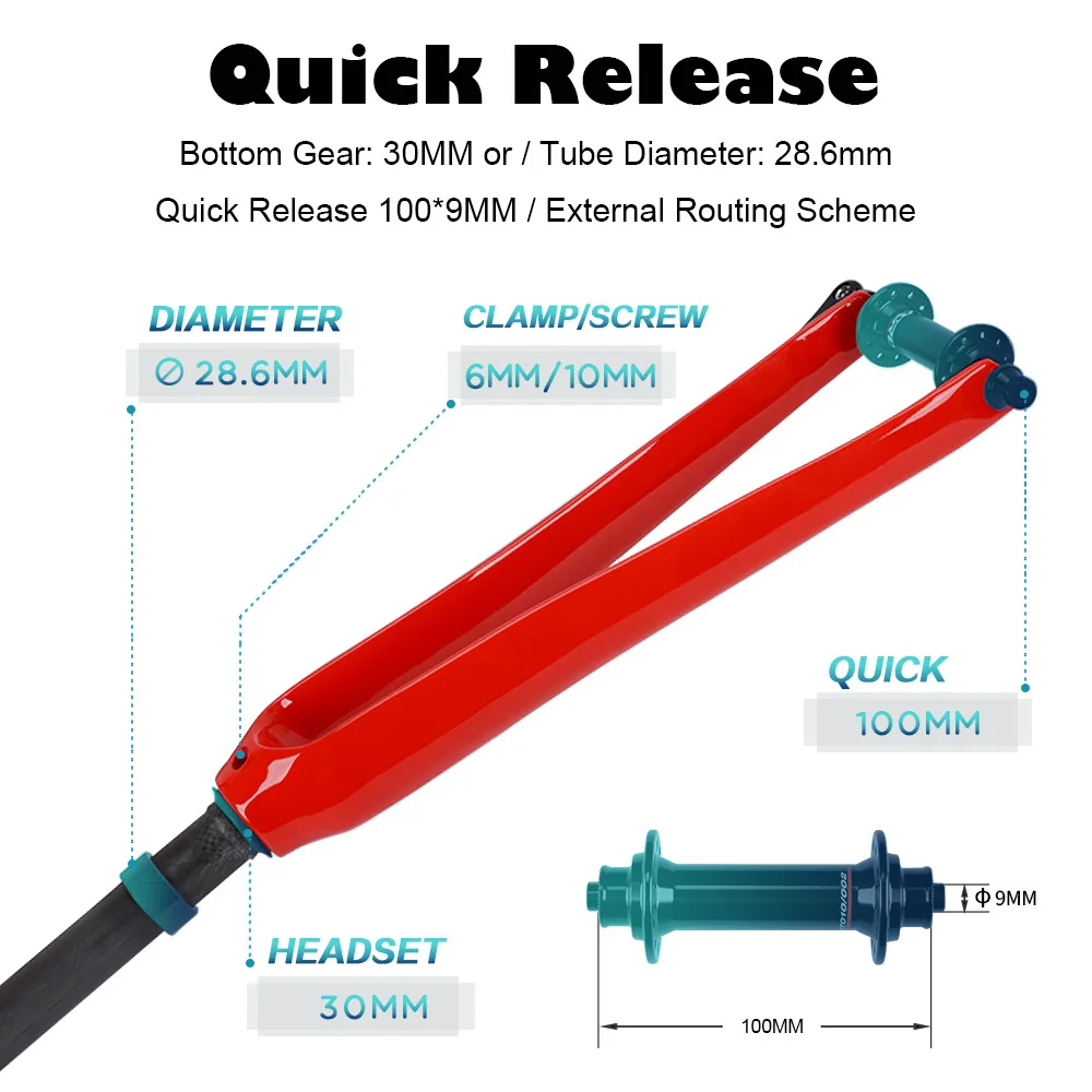 DODICI all carbon fiber road dead fly front fork 700C road car all carbon straight pipe front fork 28.6 red white