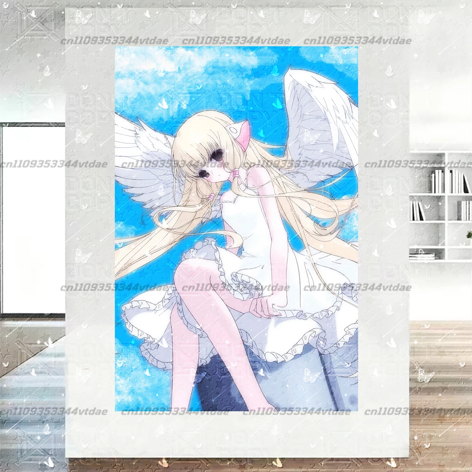 Classic Anime Chobits Wall Tapestry Vertical Chi Angel Style Art Print Wall Hanging Aesthetic Dorm Room Decoration