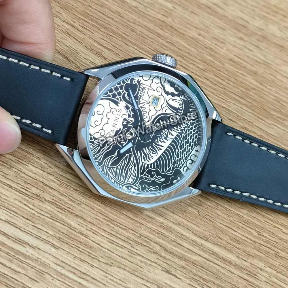 Parnis 43mm Miyota Automatic Movement Men\'s Mechanical Watch Sapphire Crystal Date Drawing Dial Wrist Watch Gift