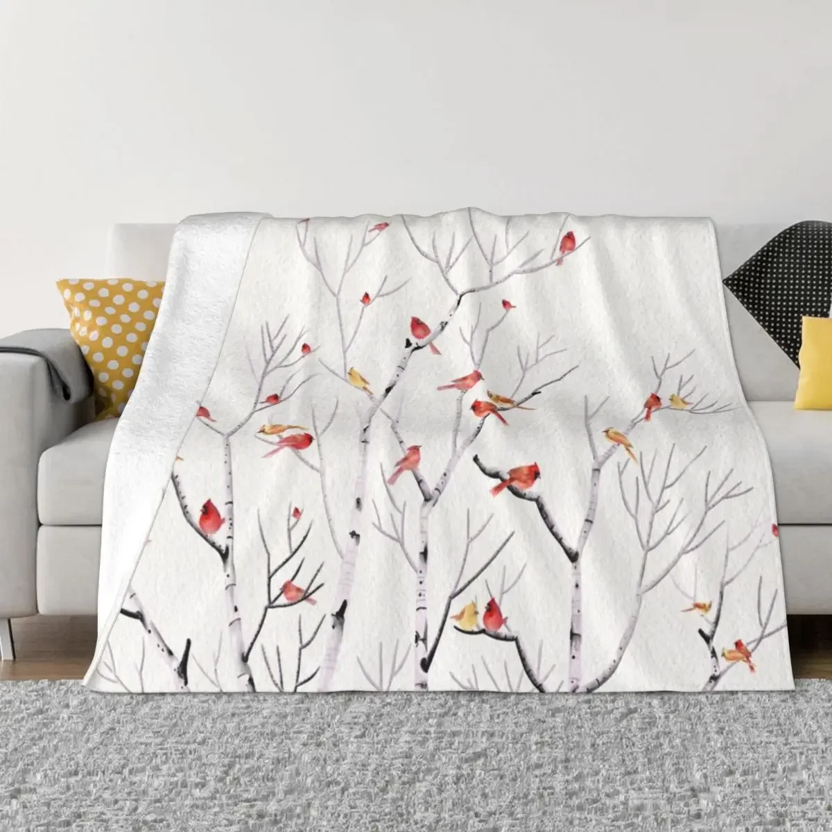 Birch Tree and Cardinal 2 Throw Blanket Sleeping Bag anime Blankets