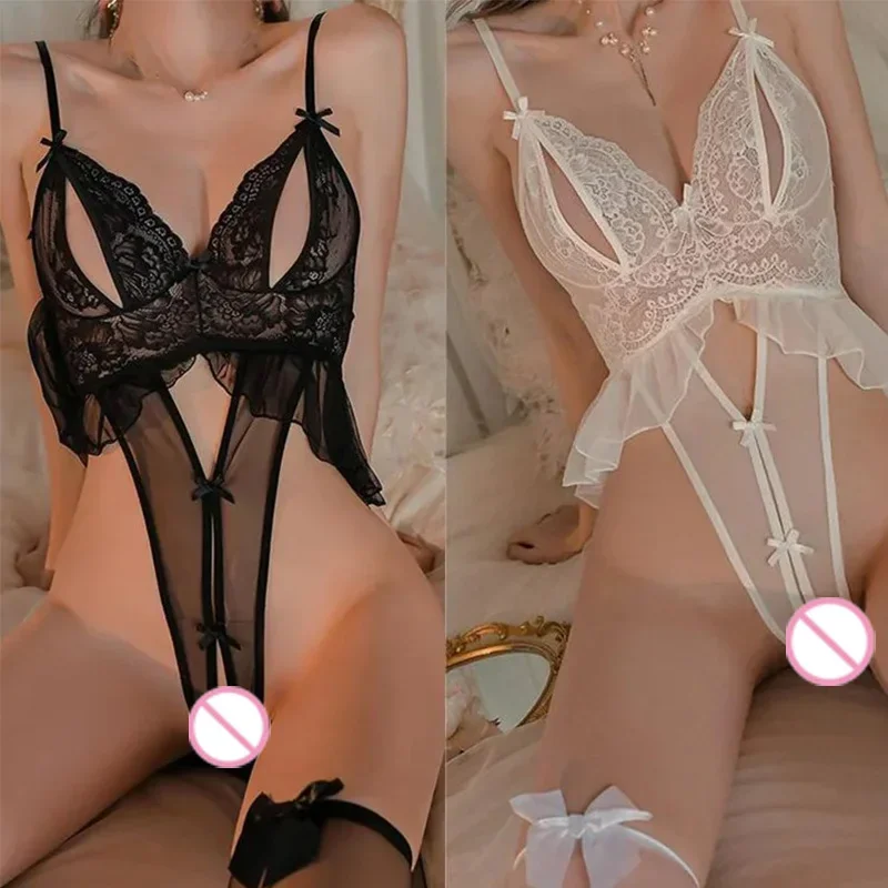 란제리 스트랩 레이스 타이트 오픈 레이스 브라 세트 투명한 얇은 디자인 섹시한 란제리 여성 코스프레 섹시한 성인 여성 속옷