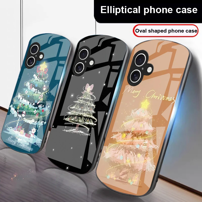 

Decorated Christmas Tree For iPhone 17 16 15 14 13 Plus 12 mini 11 Pro Max XR Xs Max X 7 8 6S 22 20 Elliptical glass phone case