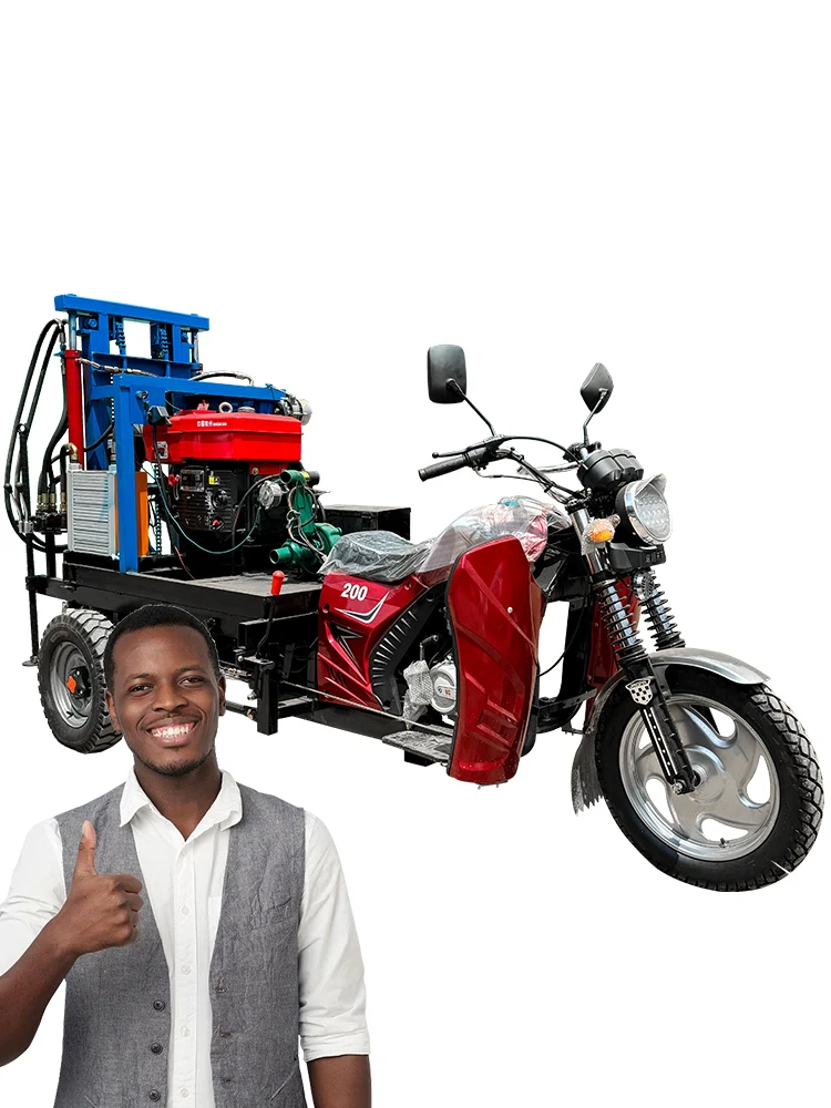 

Customized three wheeled diesel engine water well drilling machine small motorcycle mounted drilling rig price