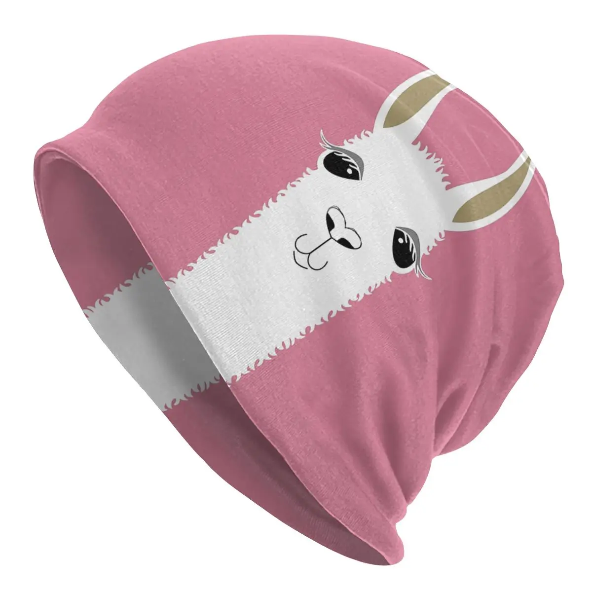 Pink Llama Portrait Washed Warm Bonnet Windproof Casual Beanies Protection Men Women Hats