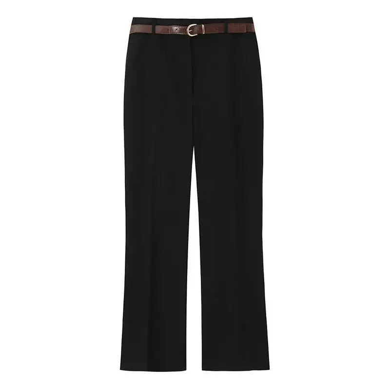 2025 Autumn New Straight-Leg Pants With Gentle Pink, Classic Black – Belt Accentuates Long Legs