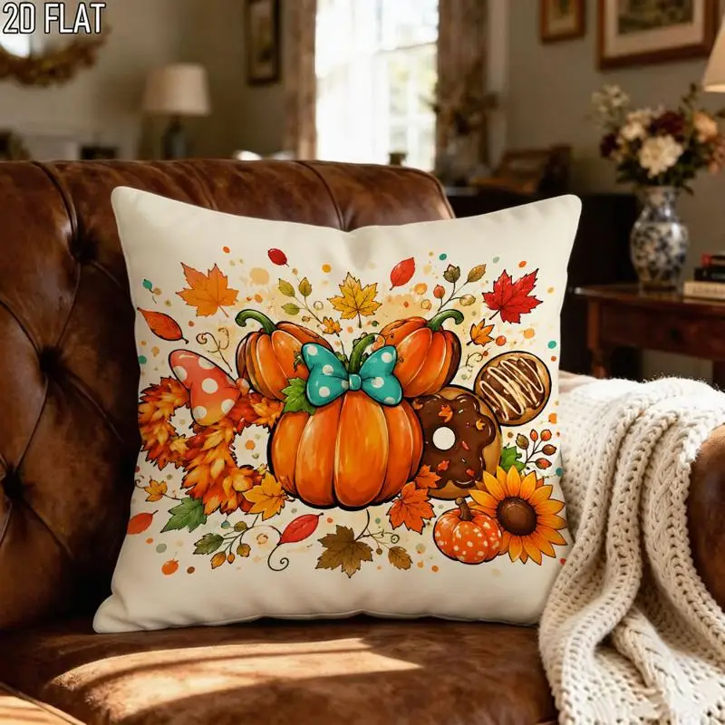 1PC 2D Flat Print Pillow Cover Fall Pumpkin Sunflower Maple Leaf Mushroom Autumn Decorative Throw Pillow Sofa Couch Home Decor