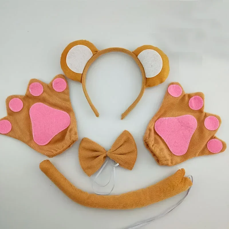 Erwachsene Kinder Plüsch Junge Tier Stirnband Bogen Schwanz Affe für Geschenk Geburtstag Party Cosplay Kostüm Halloween Weihnachten